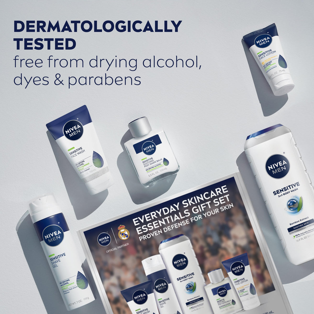 NIVEA MEN Sensitive Set packshot featuring five essential products.