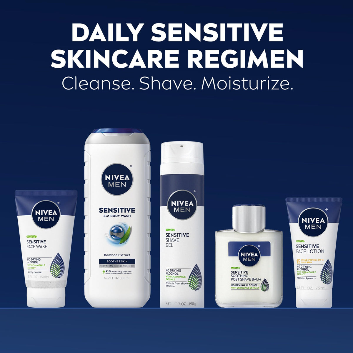 NIVEA MEN Sensitive Shave Gel can highlighting smooth razor glide and protection.