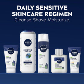 NIVEA MEN Sensitive Shave Gel can highlighting smooth razor glide and protection.
