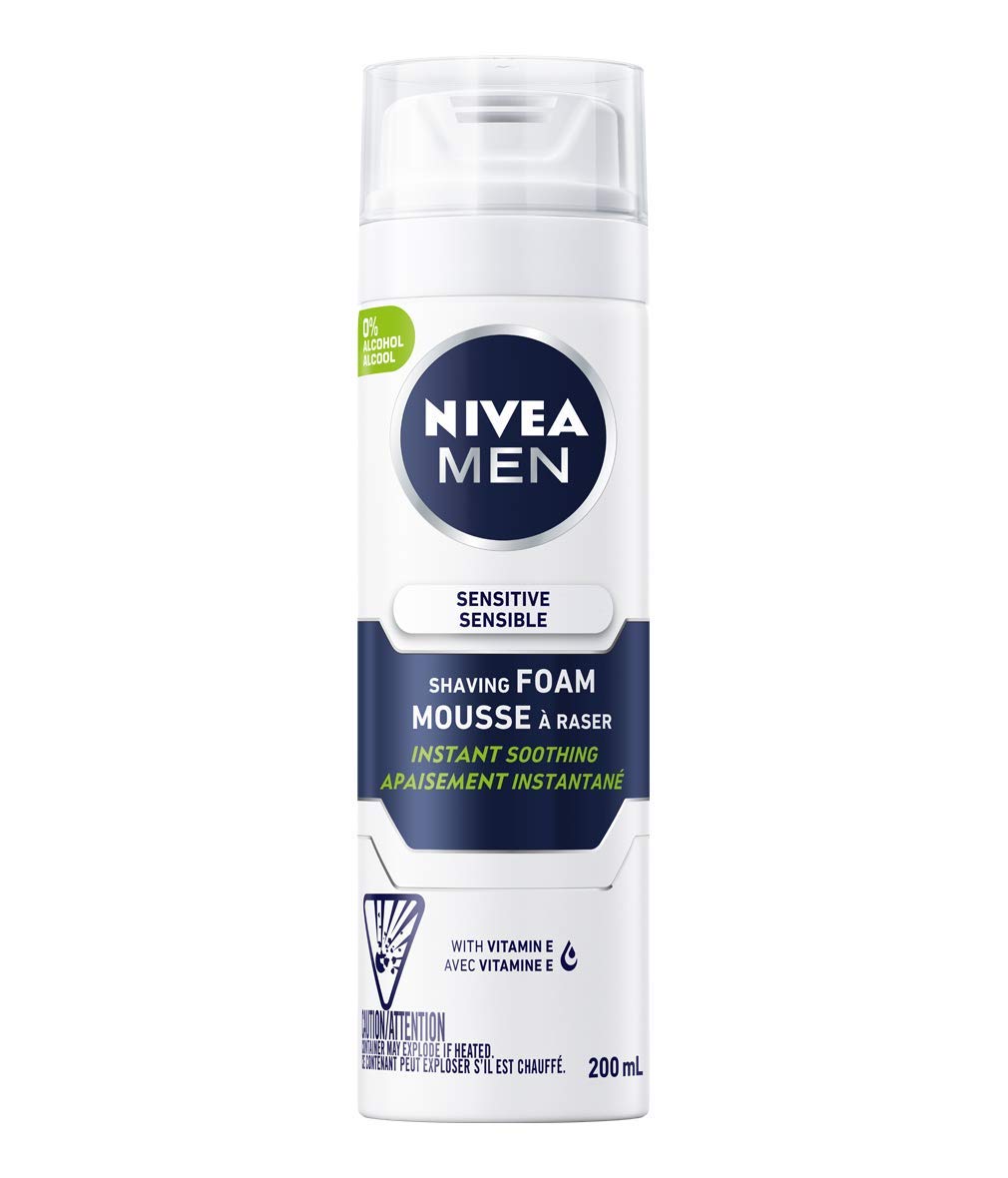 NIVEA MEN Sensitive Shaving Foam bottle for a gentle, irritation-free shave.