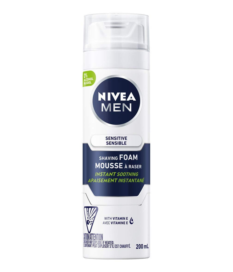 NIVEA MEN Sensitive Shaving Foam bottle for a gentle, irritation-free shave.