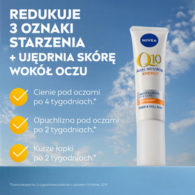 NIVEA Q10 Energy Eye Cream tube close-up demonstrates compact, ready-to-use design