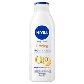 NIVEA Q10 Energy Plus Firming bottle closeup for daily hydration.
