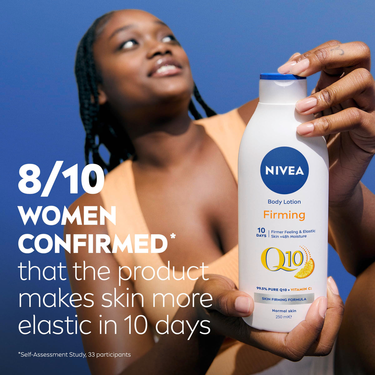 NIVEA Q10 Energy Plus Firming lotion provides daily moisturization.