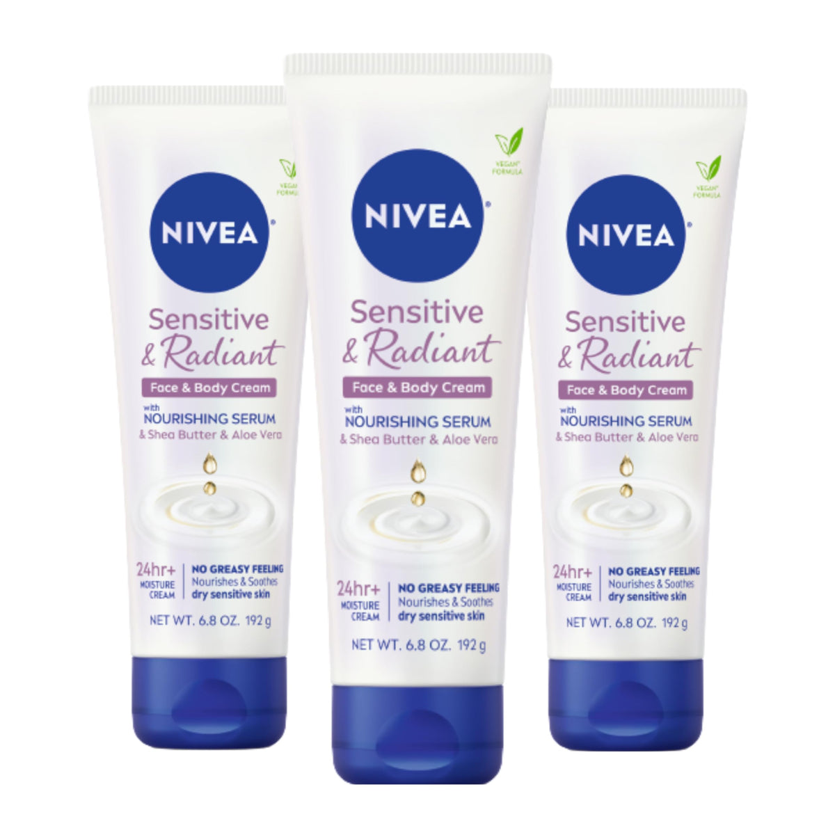 NIVEA Sensitive and Radiant cream front view tube for daily face and body hydration