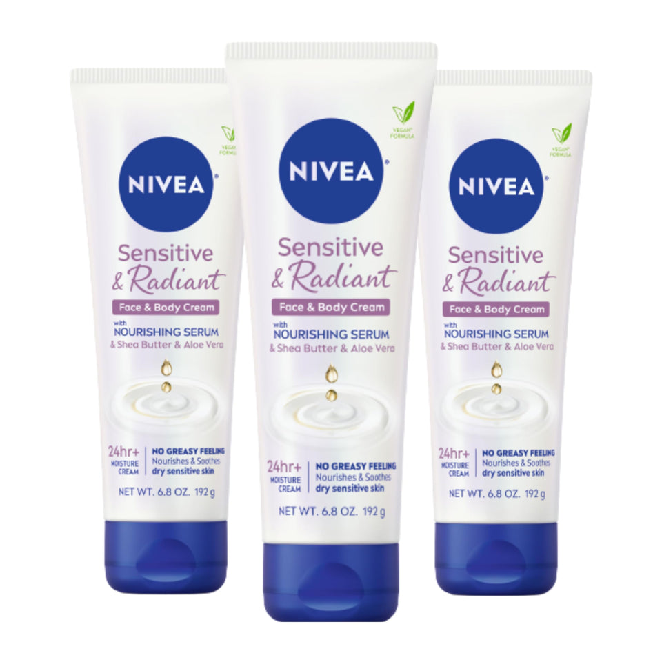 NIVEA Sensitive and Radiant cream front view tube for daily face and body hydration