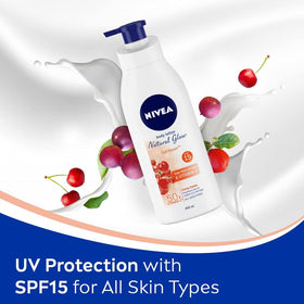 Label showing NIVEA Vitamin C SPF 15 sun protection and brightening potential
