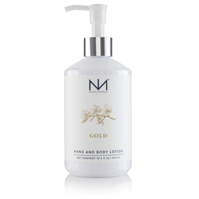 Niven Morgan Gold Hand and Body Lotion bottle hydrates for soft skin.