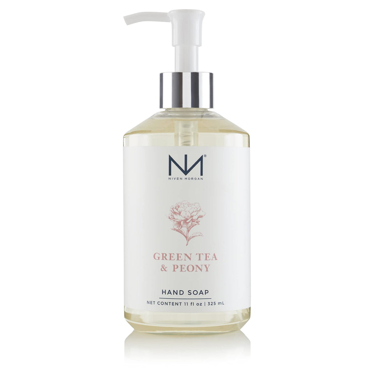 Niven Morgan Green Tea & Peony Hand Soap bottle with soothing daily-care lather.