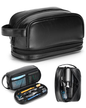 Nixjoro toiletry bag in black vegan leather, compact travel companion for on the go grooming