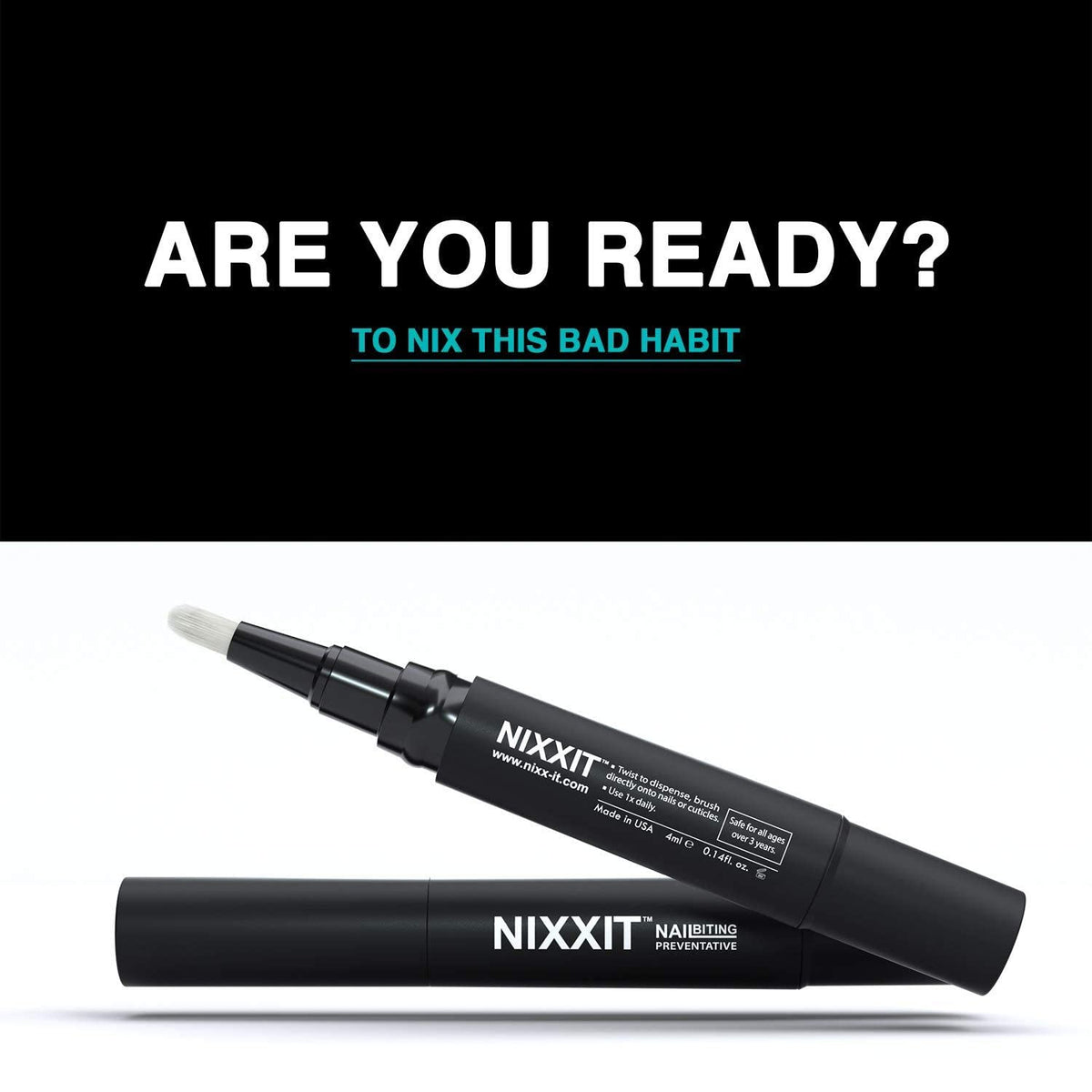 NIXXIT Nail Biting Pen in a compact package for discreet use on the go.