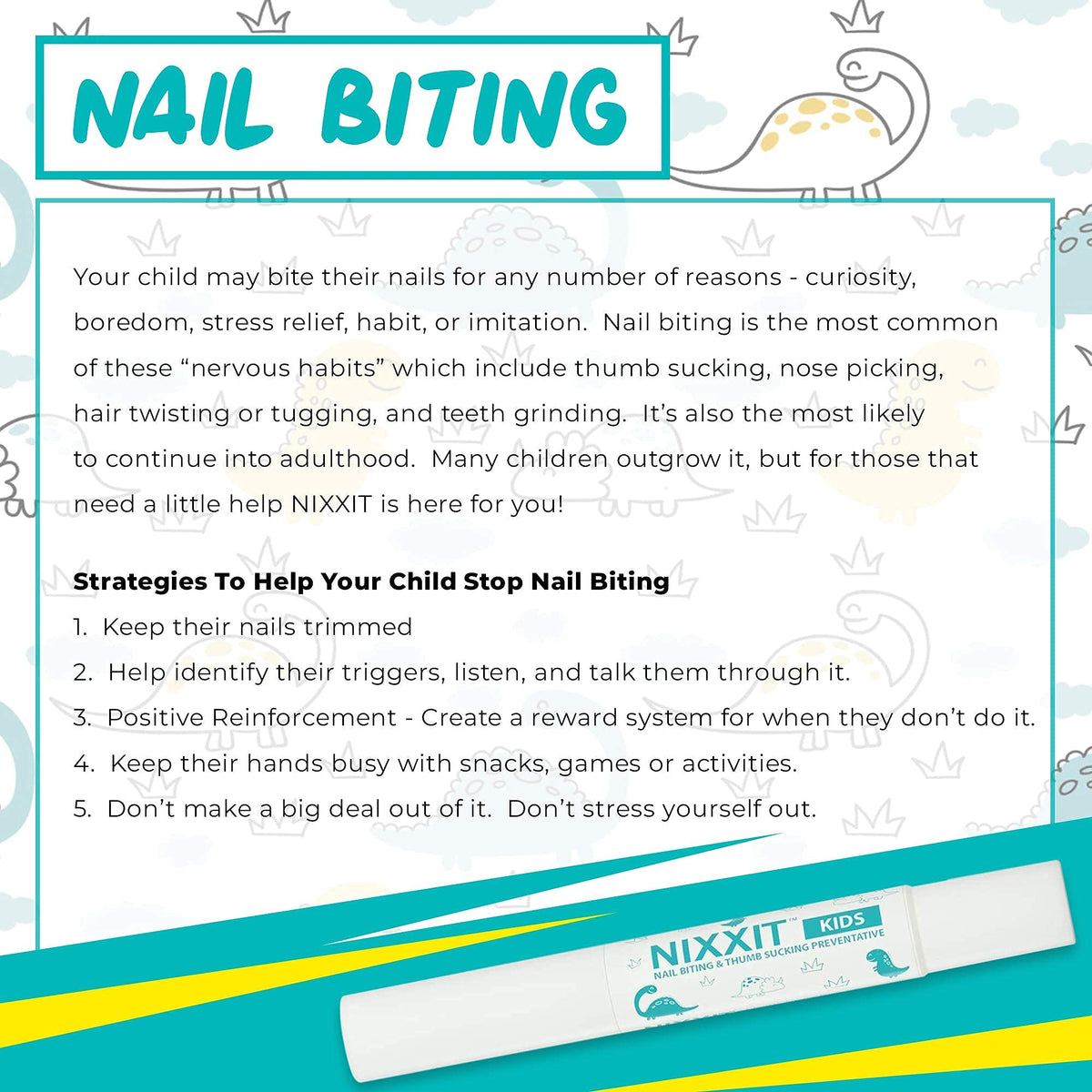 NIXXIT Nail Biting Pen paraben-free formula for kid-friendly safety.