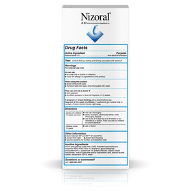 Closeup of blue label on Nizoral A-D bottle highlight