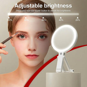 Adjustable brightness on the NJ GLAM mirror enhances visible details for flawless application.