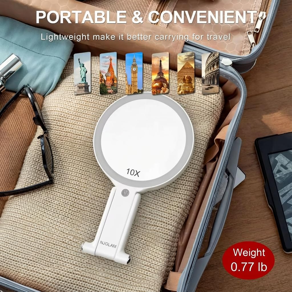 Tabletop, handheld, or wall-hung setup options from NJ GLAM mirror.