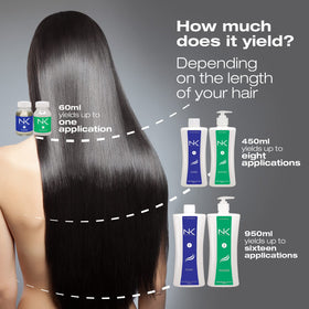 Finished hair appears lightweight, smooth, and glossy after treatment.