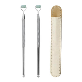 NKQ metal eyelid massage wand close-up highlights ergonomic, gentle lid care.