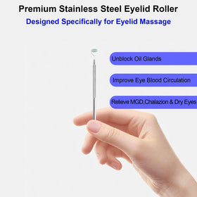 NKQ metal wand demonstrates a meibomian gland technique for potential oil flow support.