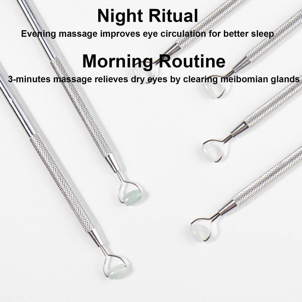 NKQ eyelid massage wand sits beside care instructions for easy setup.