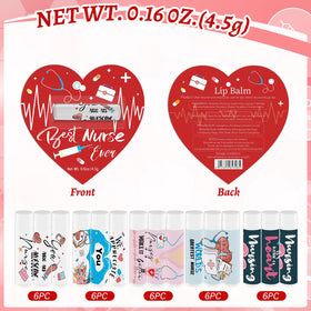 Nlicrst nurses-theme lip balm collection arranged for party table decor.