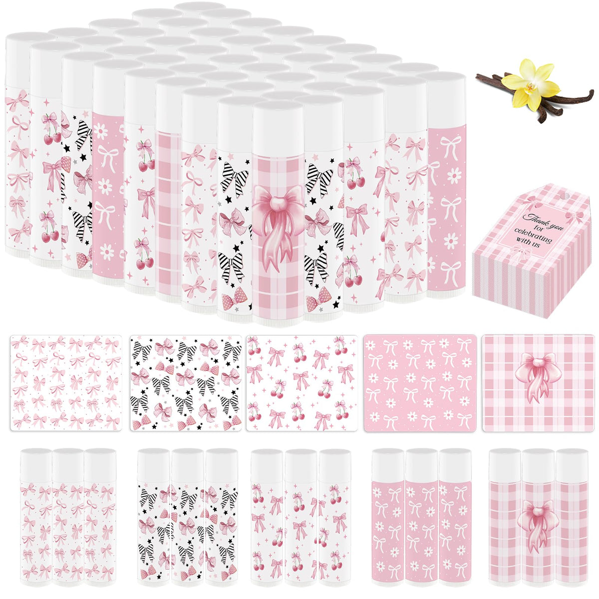 Nlicrst pink bow lip balm 50-pack gift set for party favors