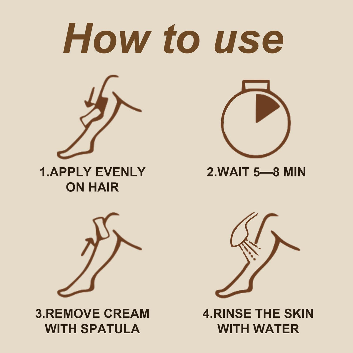 NNQ depilatory cream on arm showing quick 5–10 minute action.