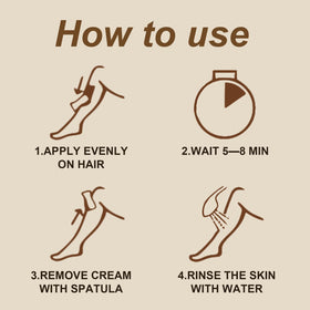 NNQ depilatory cream on arm showing quick 5–10 minute action.