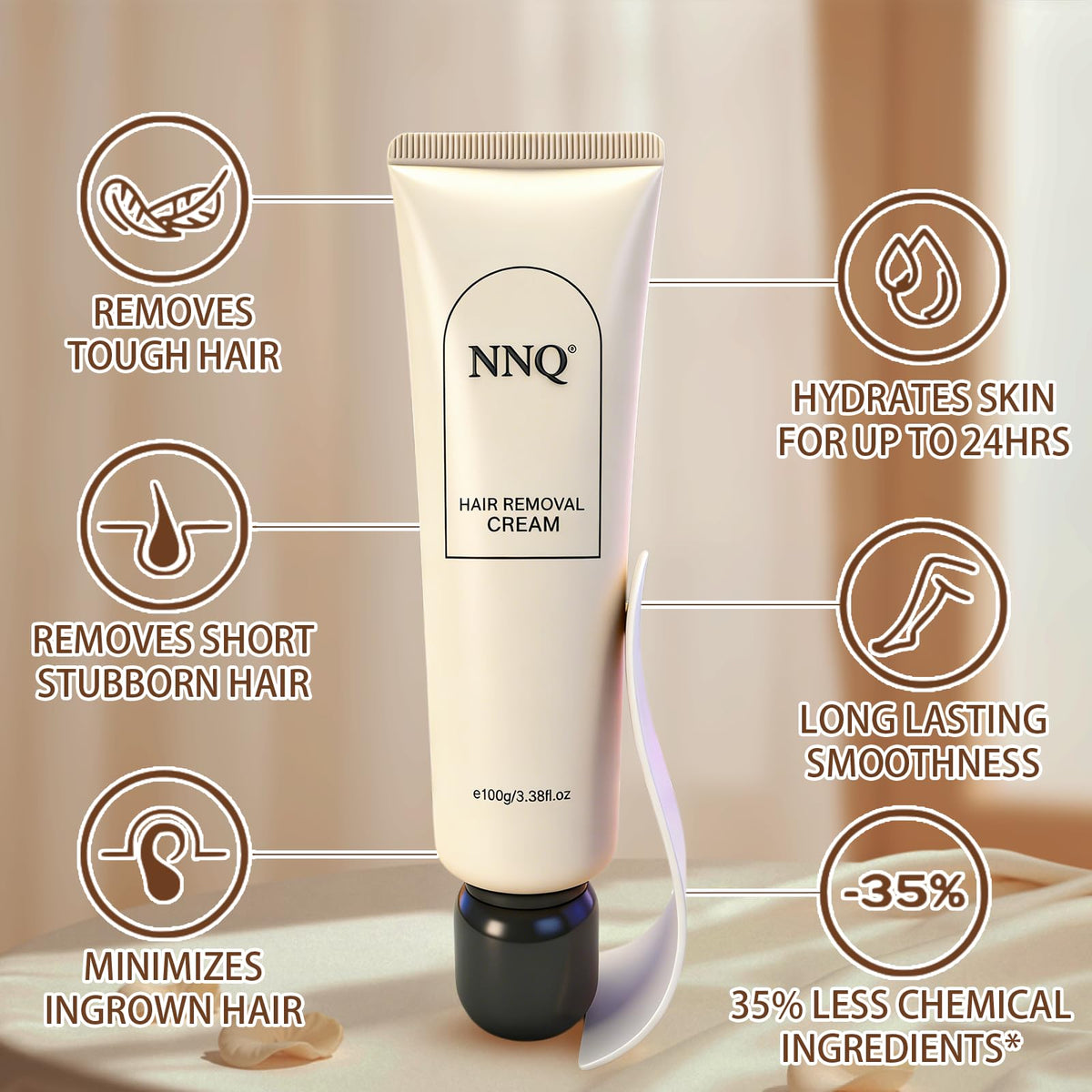NNQ hair removal cream on underarm ensuring even coverage.