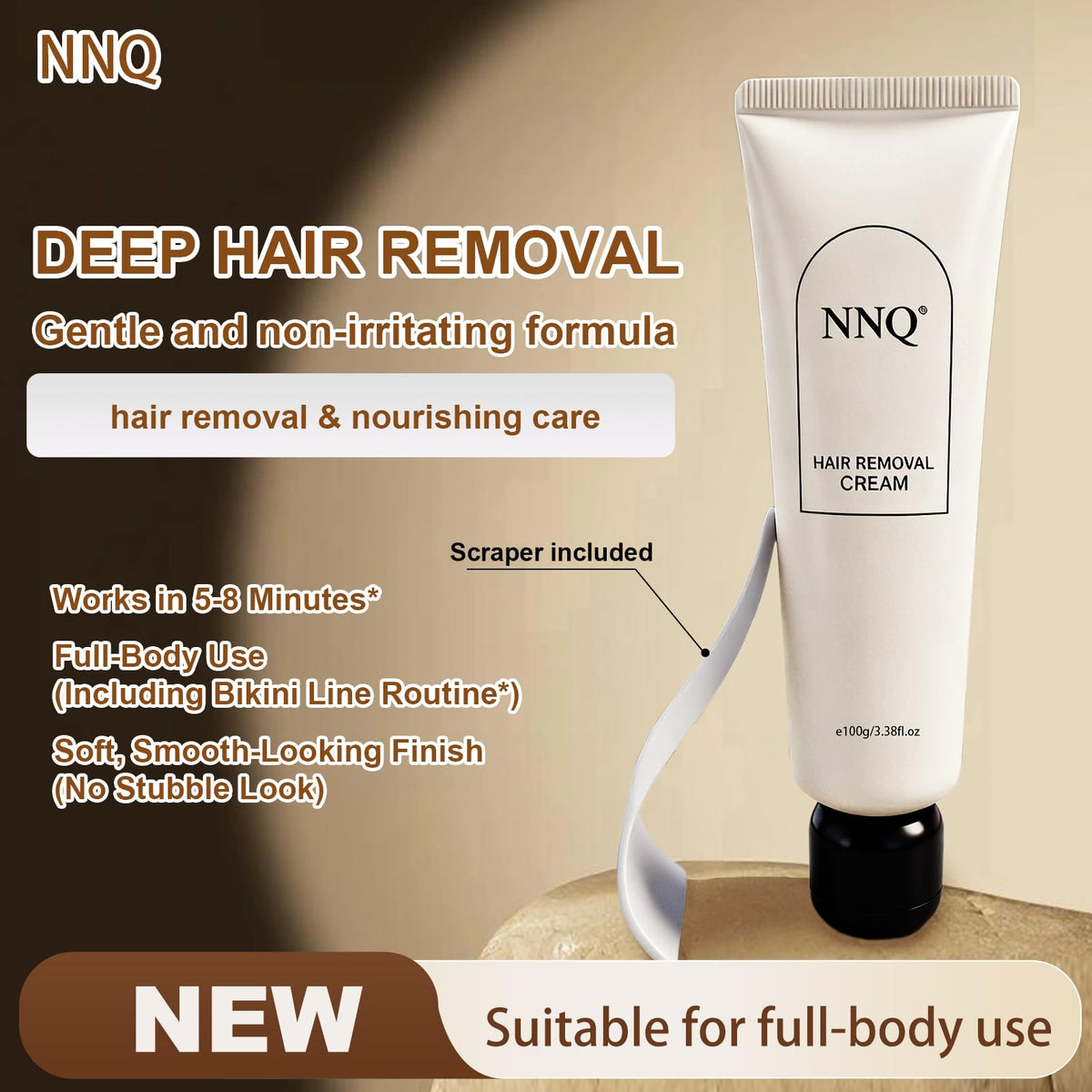 NNQ hair removal cream ready for travel-friendly grooming routine.