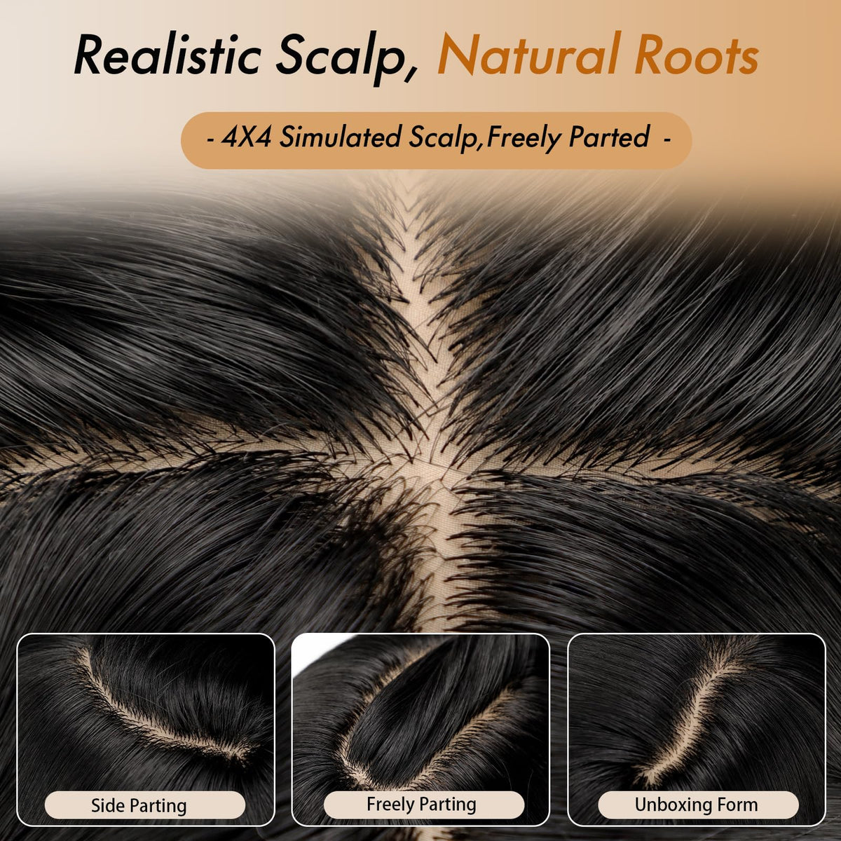 Nnzes Black long wig with straight layers and realistic scalp detail for everyday wear