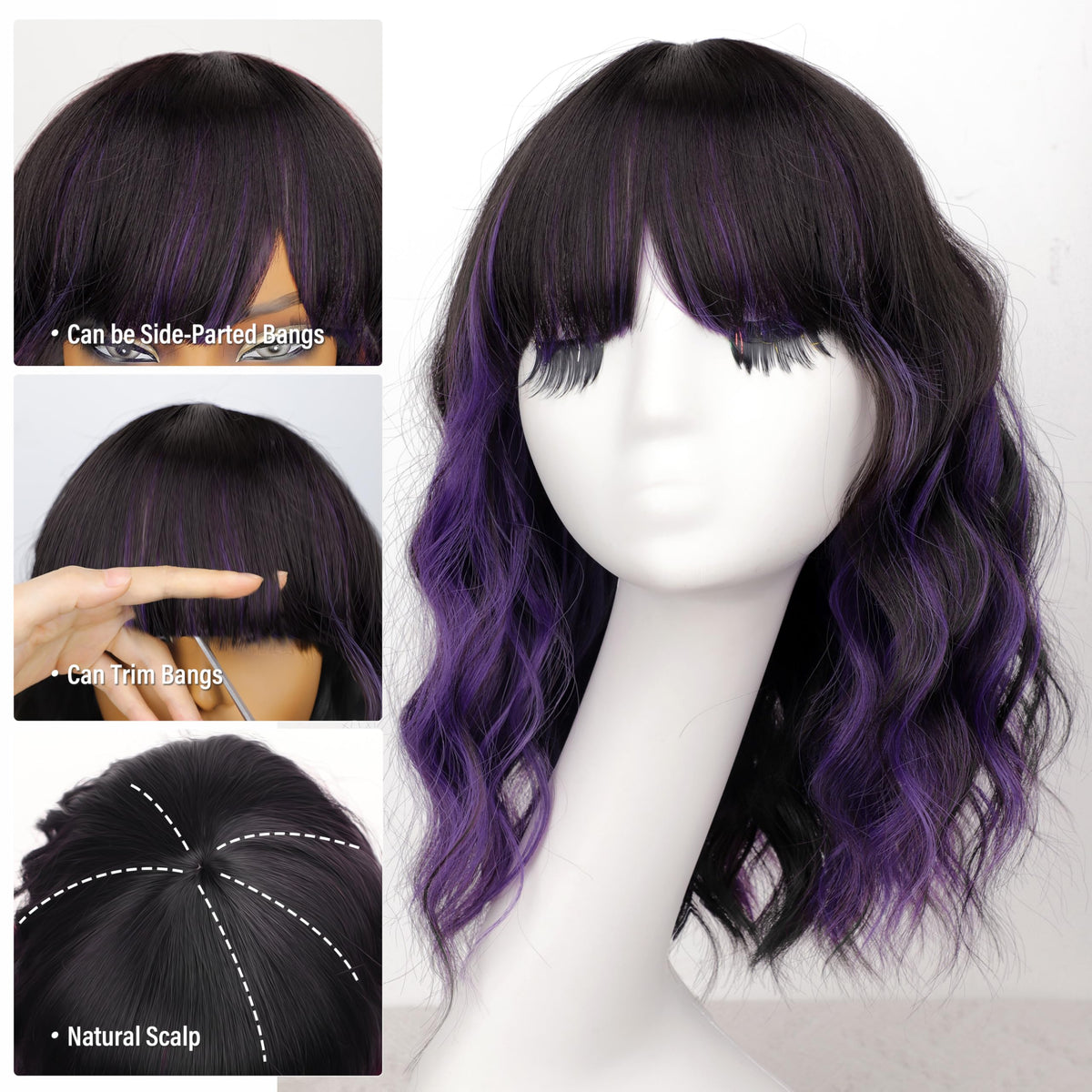 Nnzes shoulder-length wavy bob wig cap detail for secure fit.