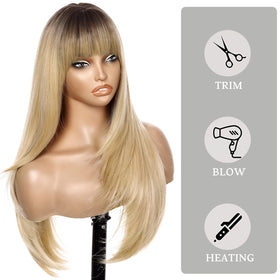 Nnzes straight layered wig offers smooth texture for everyday wear.