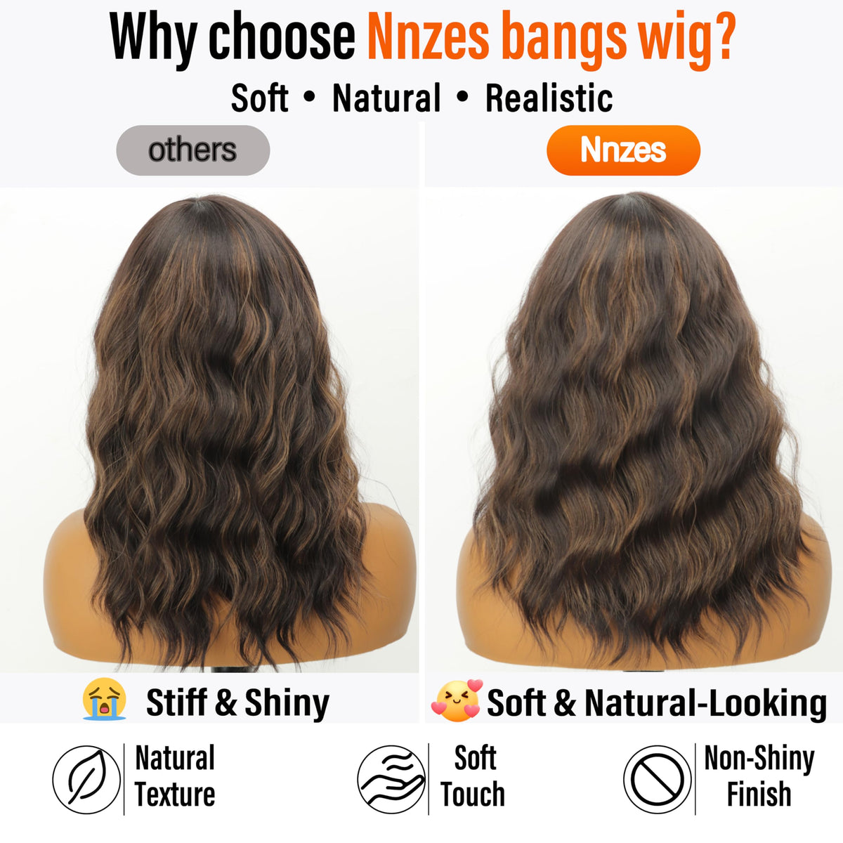 Nnzes synthetic heat-resistant wig maintains shape and bounce.