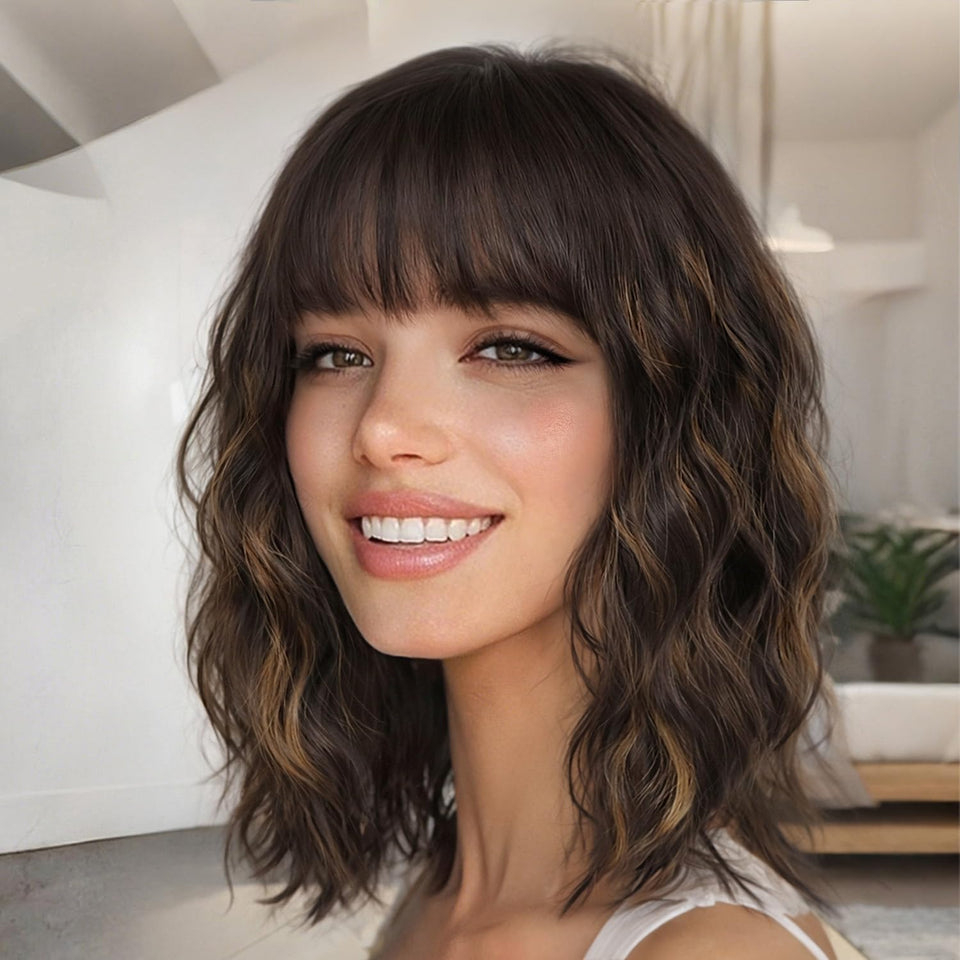 Nnzes wig with bangs shoulder-length bob for versatile daily styling.