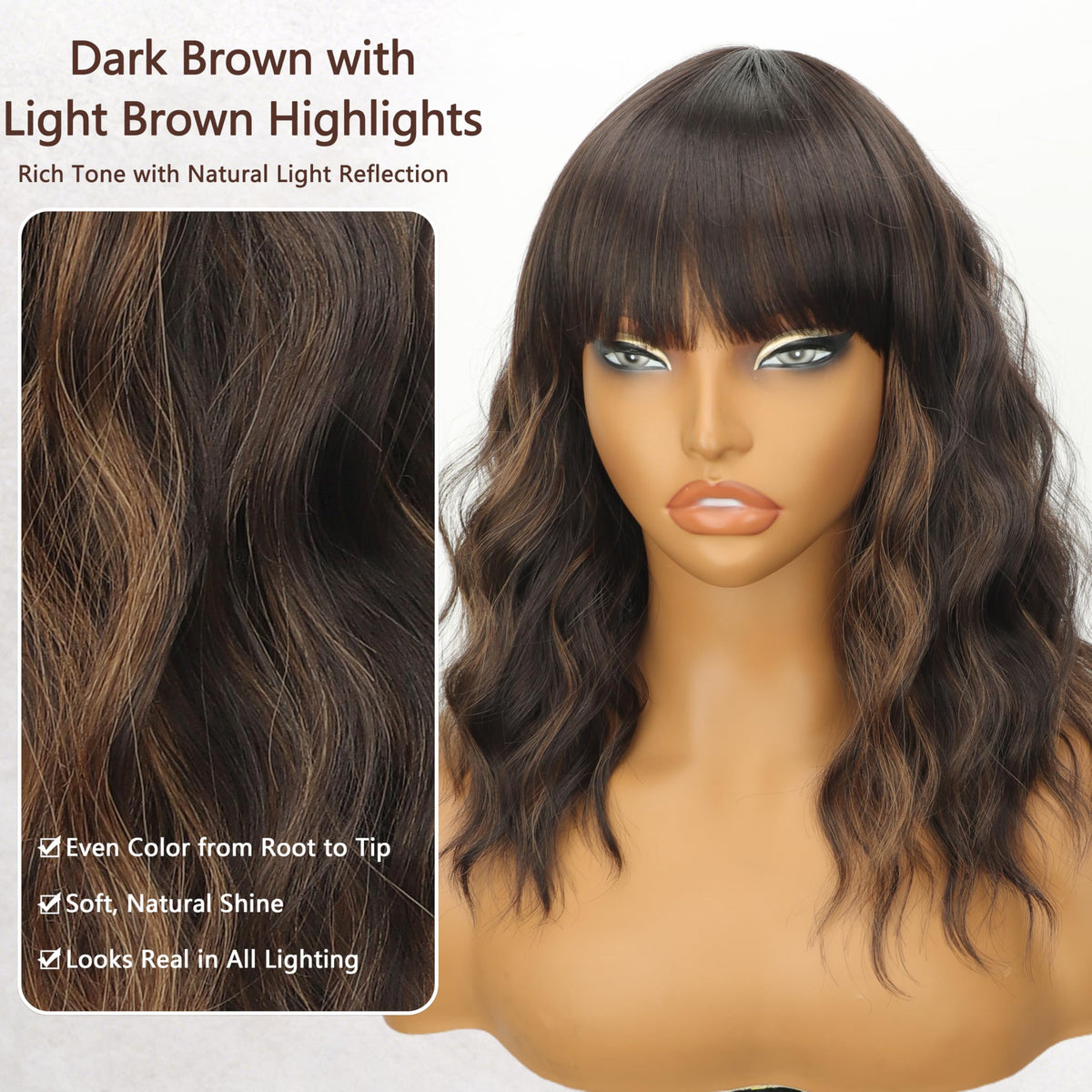 Nnzes wig brown mixed blonde highlights add depth.