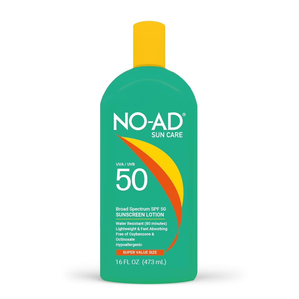 NO-AD SPF50 sunscreen lotion bottle offers broad spectrum protection for outdoor activities.
