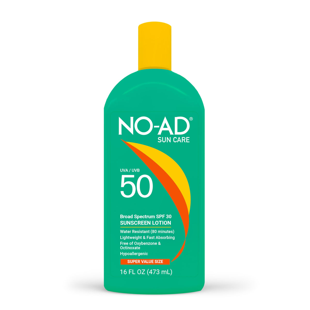 NO-AD sunscreen lotion label close-up showing broad spectrum protection.