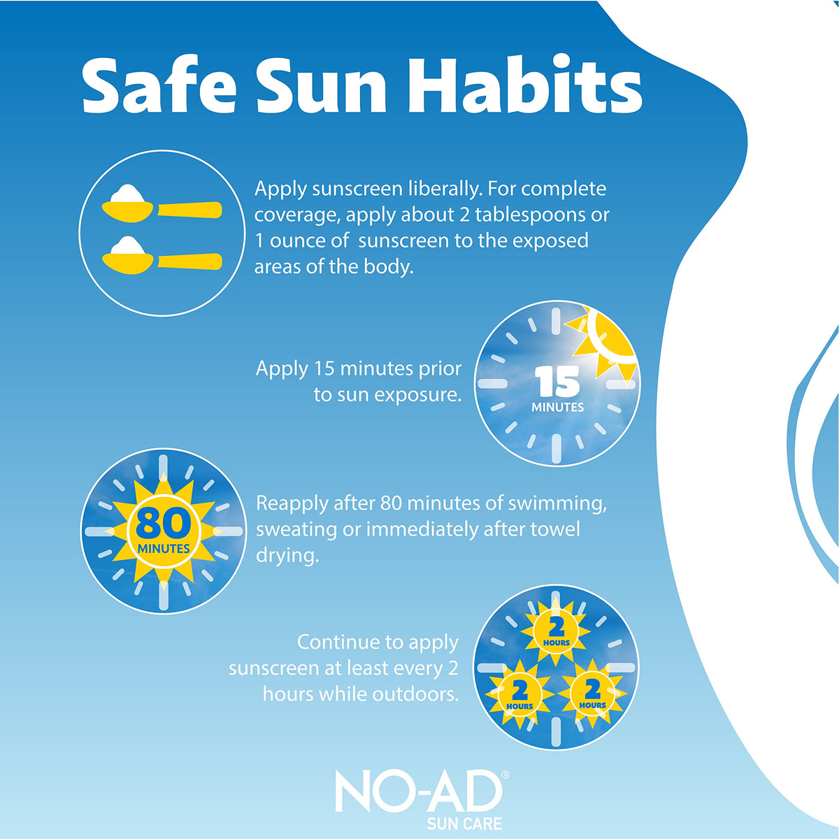 NO-AD sunscreen lotion vitamin E and aloe for moisturizing protection.