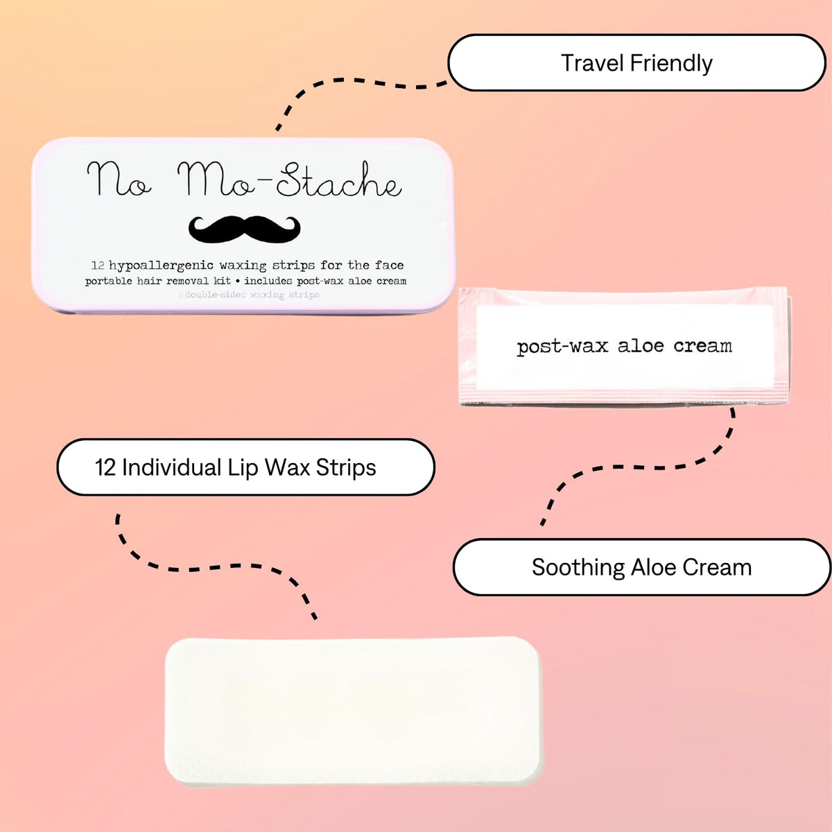 No Mo-Stache face wax strip in use on upper lip.