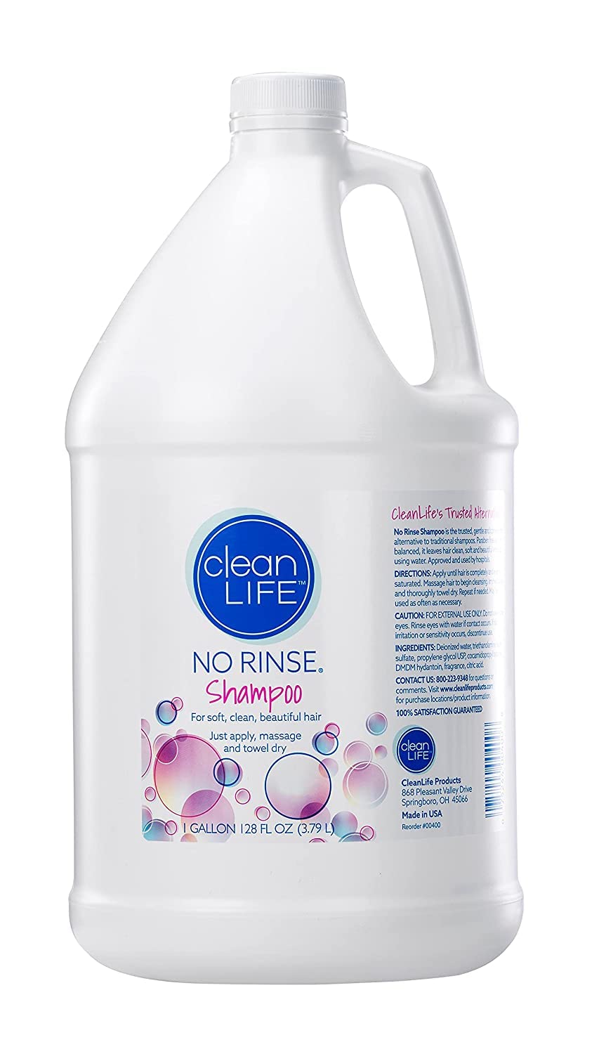 No-Rinse CleanLife shampoo bottle front view, convenient waterless cleansing option