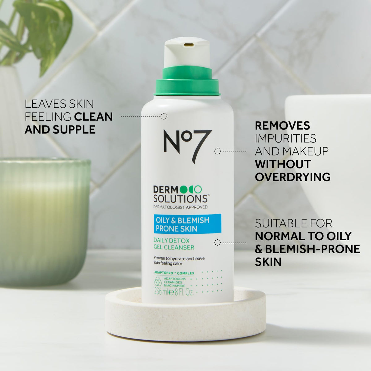 No7 Derm Solutions Daily Detox cleanser highlights ceramides for moisture support