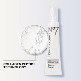Front-label view of No7 Laboratories Line Correcting Booster Serum with travel-friendly 25 ml size