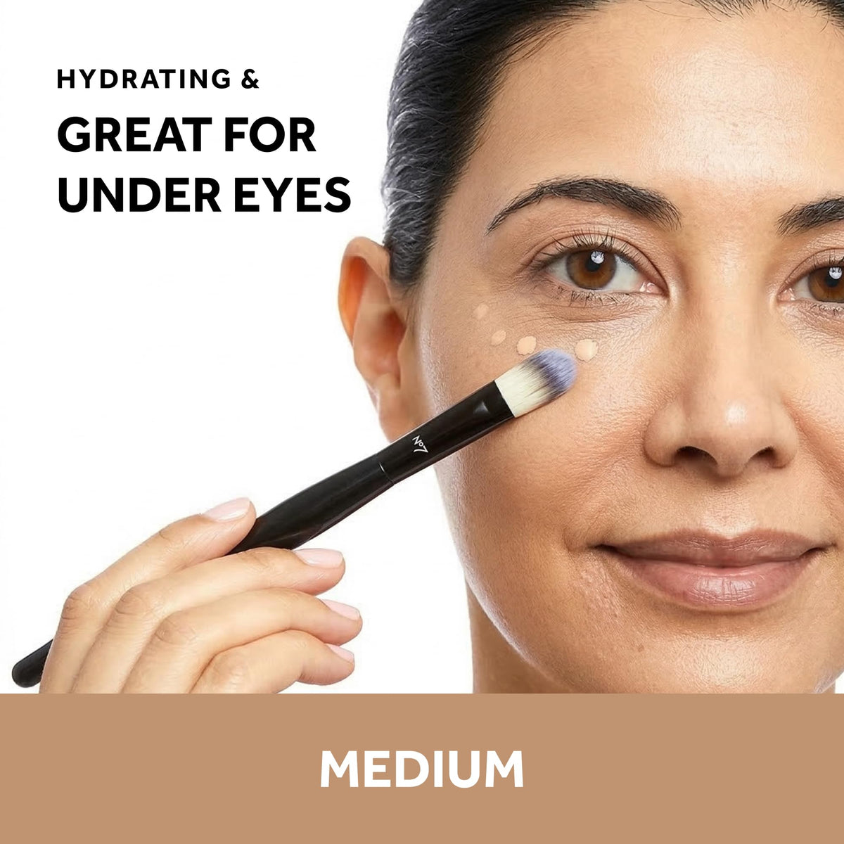 No7 Lift & Luminate concealer application close-up showing smooth blend for seamless coverage