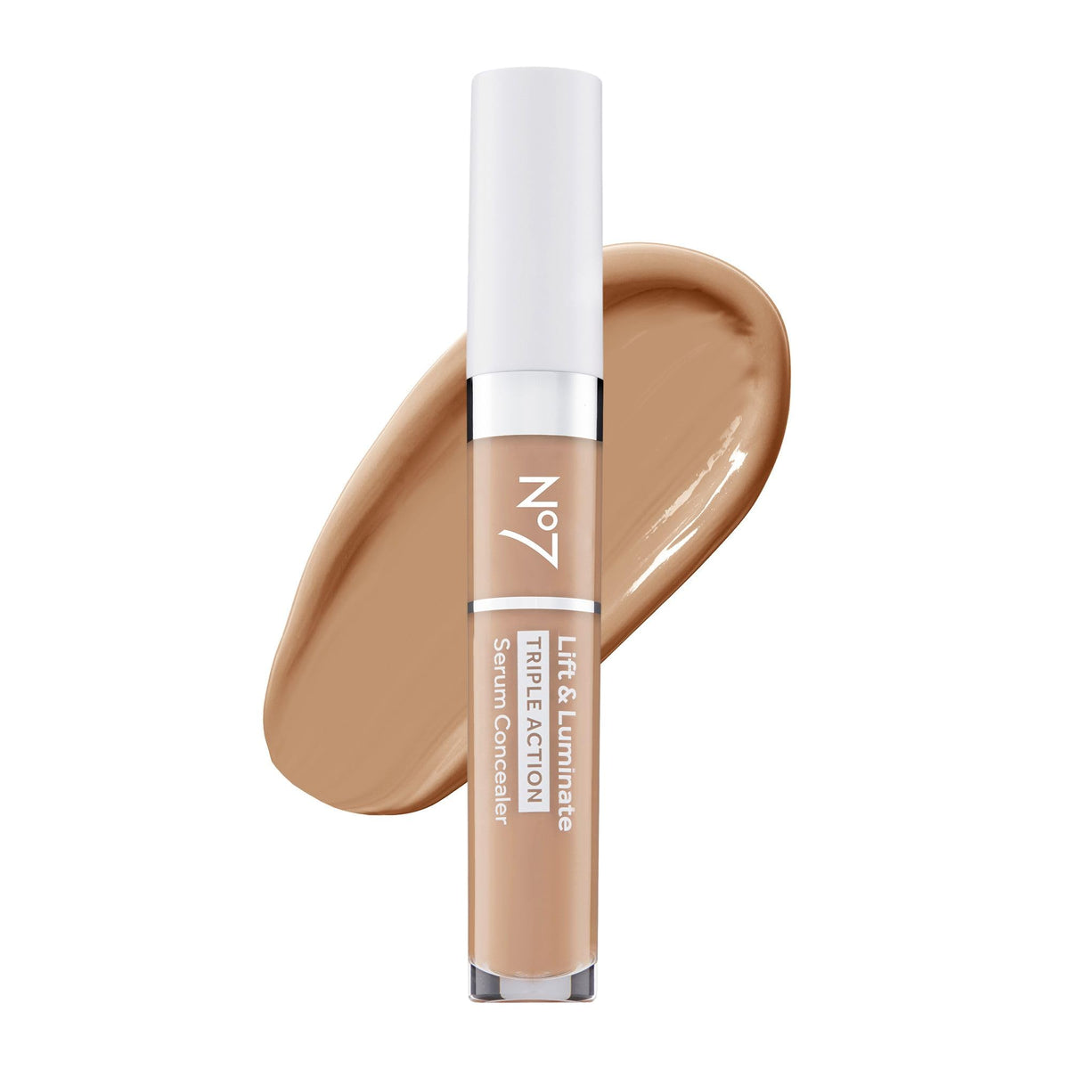 No7 Lift & Luminate concealer packaging with medium shade, compact bottle for on-the-go touch-ups