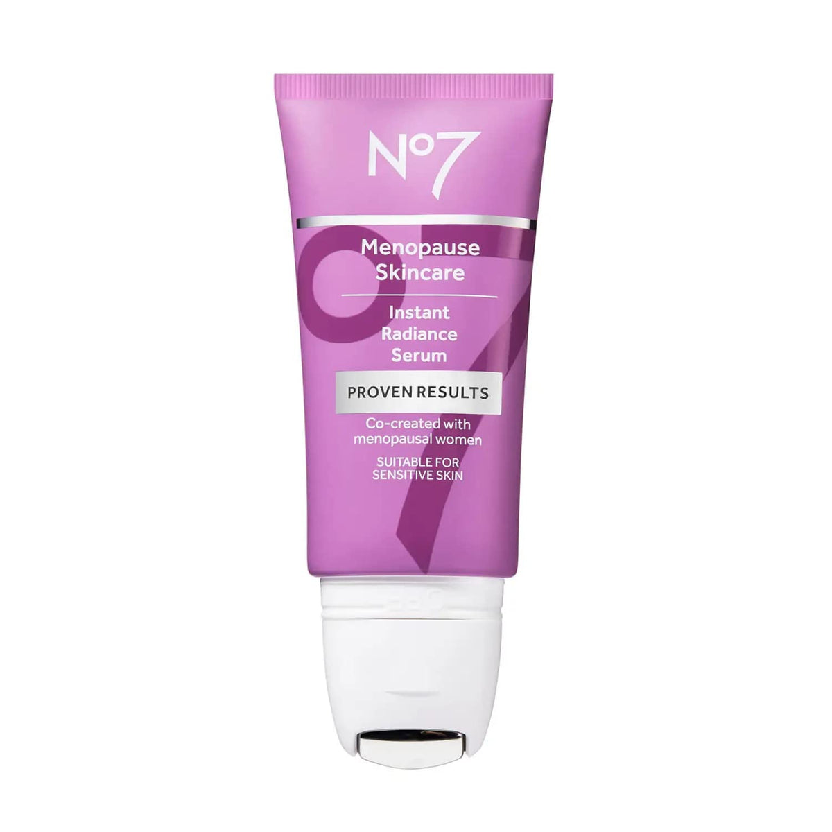 No7 Instant Radiance Serum bottle closeup highlighting hydrating formula for radiant skin