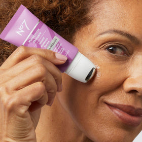 No7 Instant Radiance Serum bottle with label signaling menopause skincare for daily use