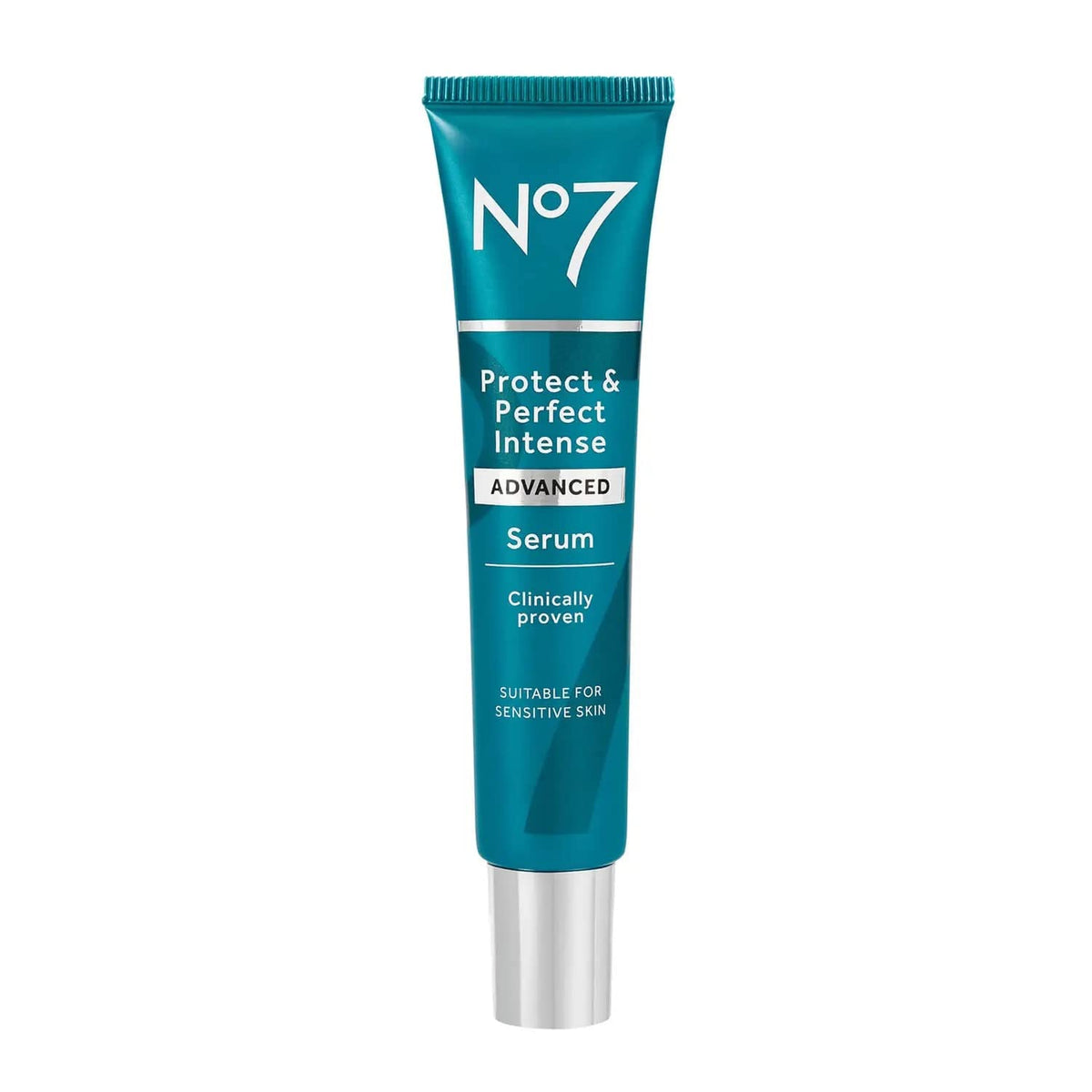 No7 Protect & Perfect Intense Serum bottle front view showing anti aging potential.