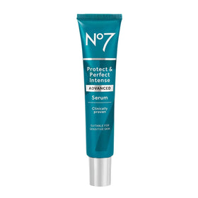 No7 Protect & Perfect Intense Serum bottle front view showing anti aging potential.