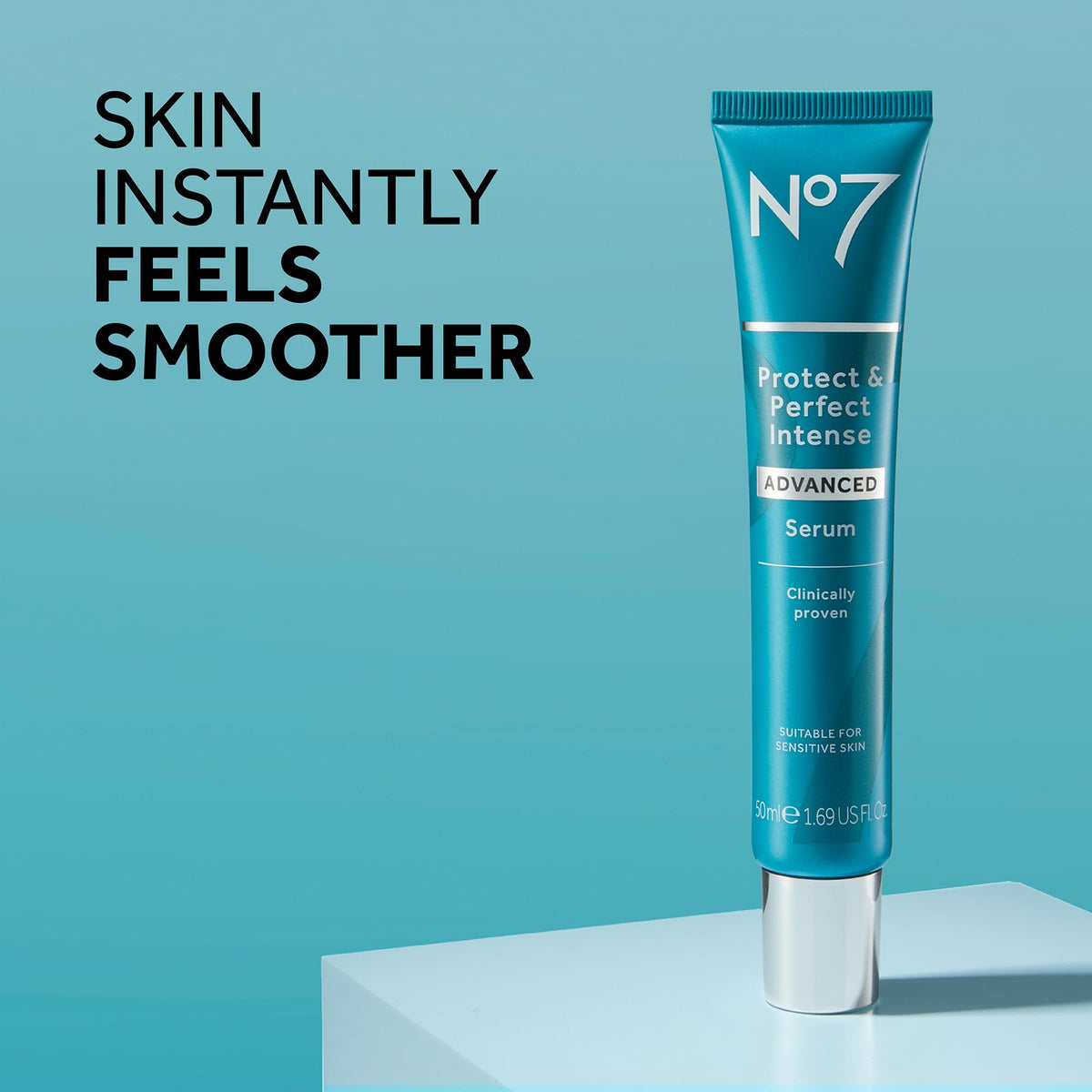 No7 serum dropper closeup highlighting lightweight, fast-absorbing texture.