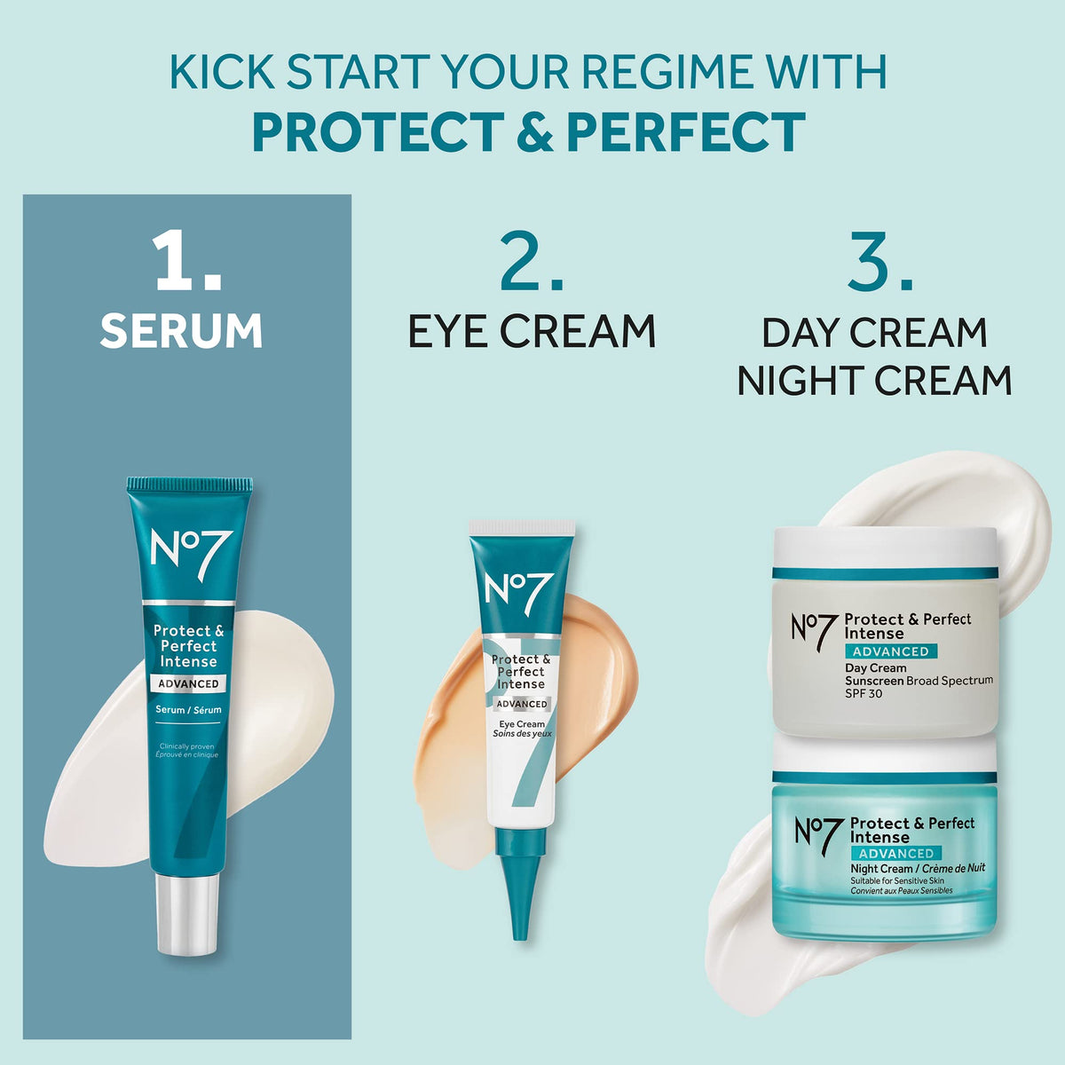 No7 Protect & Perfect packaging variation in different styles.